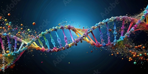 Macro colorful abstract representation of a damaged DNA helix genome broken photo