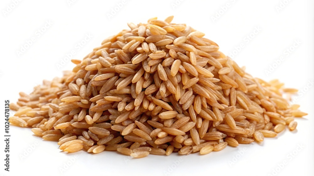 Macro cosmetic powder with light texture resembling a pile of brown rice on white background Macro cosmetic powder with light texture resembling a pile of brown rice on white background