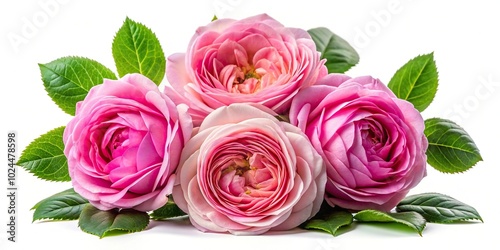 Macro Damask rose flowers isolated on white background