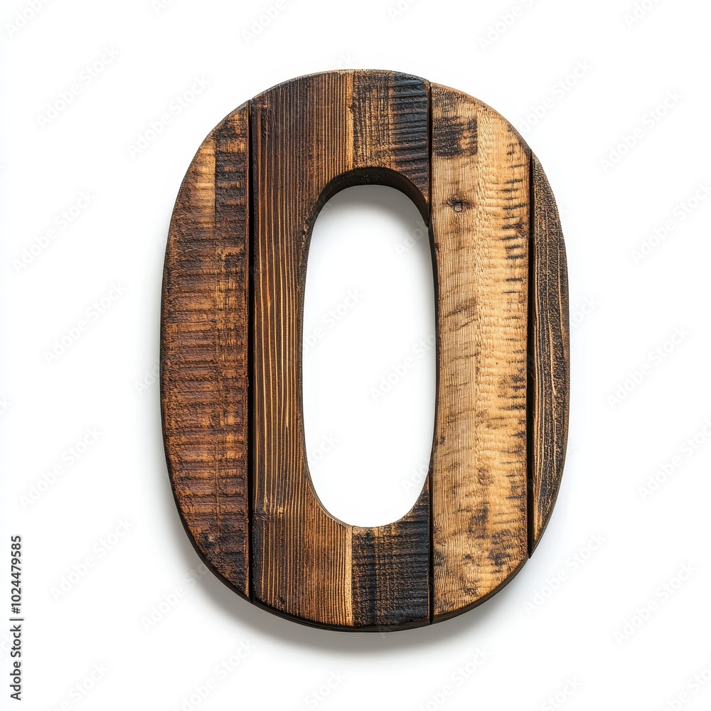 A wooden number zero with a rustic finish, suitable for decoration or signage.