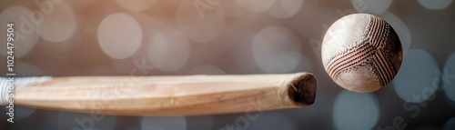 A baseball bat swings towards a ball, capturing the moment of impact with a blurred background, evoking the energy of the game. photo