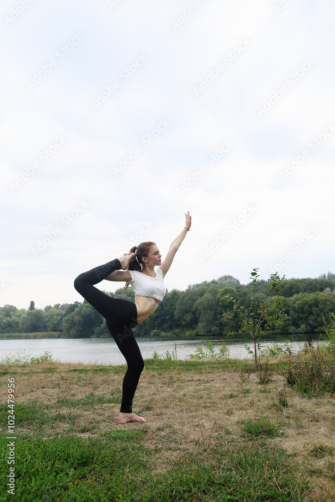 A girl stretching exercise is performed A girl stretching exercise is performed