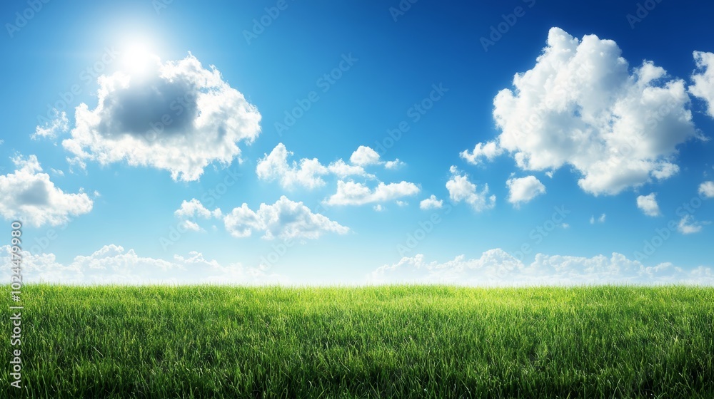 Serene meadow under a vibrant blue sky, captivating display of natural beauty Serene meadow under a vibrant blue sky, captivating display of natural beauty