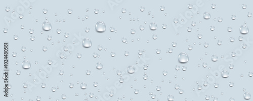 Rain transparent drops flow down the glass.Realistic wet condensation texture.Fresh water splash effect on the surface.Liquid spreading droplet shapes.