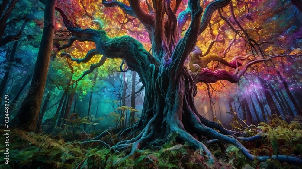painting of a tree in the forest painting of a tree in the forest