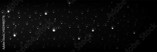 Rain transparent drops flow down the glass.Realistic wet condensation texture.Fresh water splash effect on the surface.Liquid spreading droplet shapes.