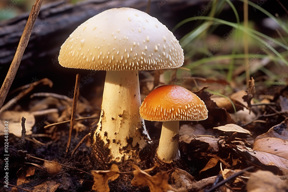 Amanita brunnescens mushrooms growing in the forest during early autumn season Amanita brunnescens mushrooms growing in the forest during early autumn season