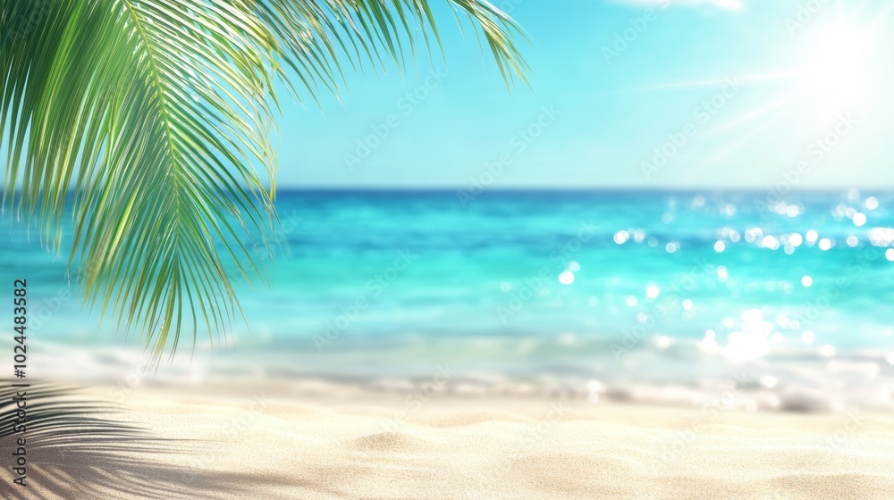 Solitary palm tree stands tall on a sunny beach paradise Solitary palm tree stands tall on a sunny beach paradise