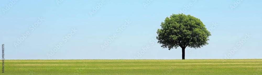 Solitary tree in a vast field, captivating scene of tranquility and solitude Solitary tree in a vast field, captivating scene of tranquility and solitude
