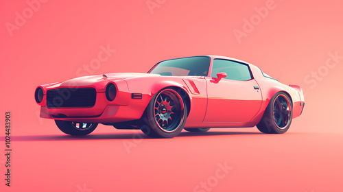 Modern 3D Render of a Funky Cartoon Car Model with Simplified Shapes.