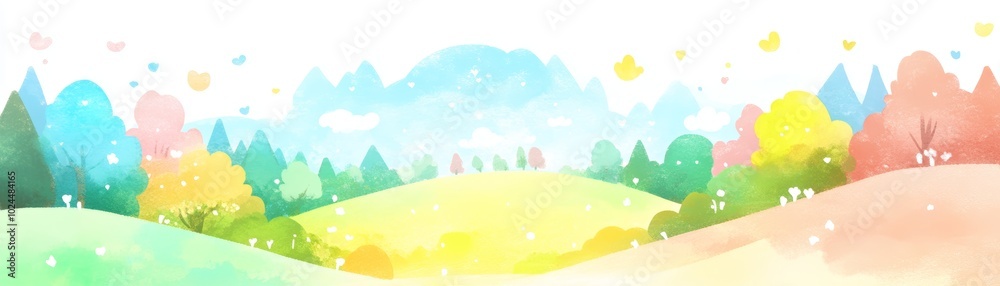 A colorful tapestry of nature, trees and hills adorned in vibrant hues A colorful tapestry of nature, trees and hills adorned in vibrant hues