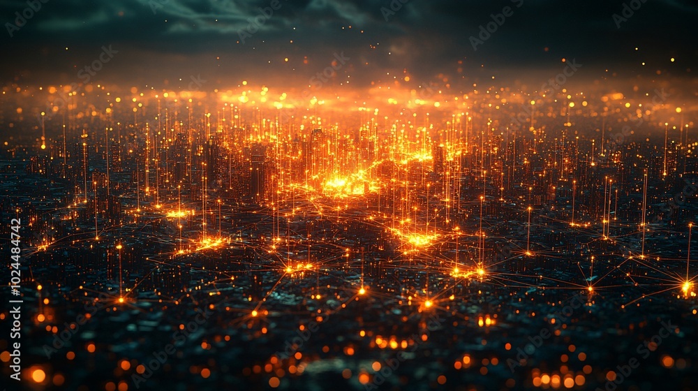 Interconnected Background of Glowing Data Points Interconnected Background of Glowing Data Points