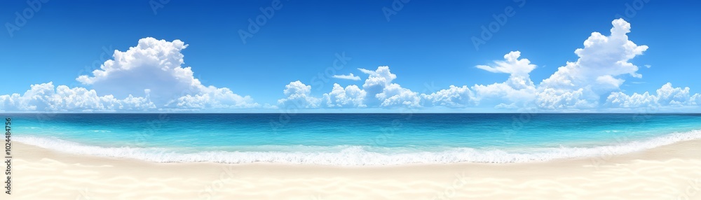 Serene coastal paradise, azure sky, crystalclear water, and pristine white sand beach Serene coastal paradise, azure sky, crystalclear water, and pristine white sand beach