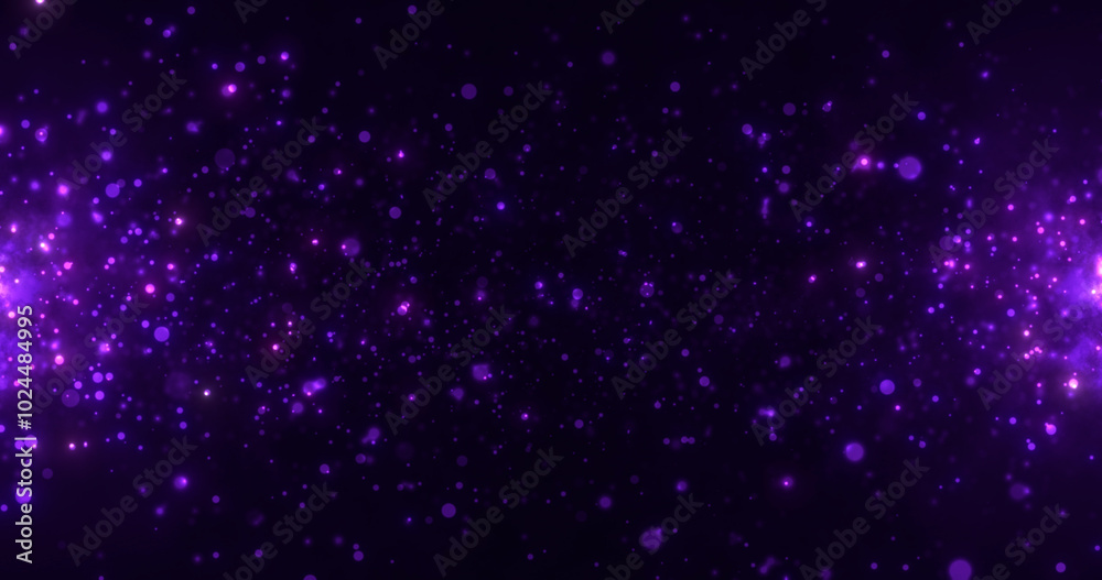 Abstract particles fly on a purple background. Magic glitter dots and beautiful bokeh. Abstract particles fly on a purple background. Magic glitter dots and beautiful bokeh.