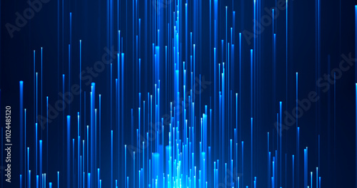 Abstract colorful background with bright neon rays and glowing lines going up. blue neon lines or light stripes. Speed ​​of light.
