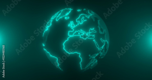 Abstract earth rotation, big data, digital clouds. Global network connection and data connections concept. Communication technology global world network.