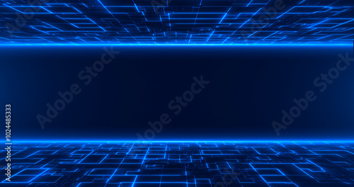 Abstract scene of futuristic cyber world, ski-fi grid, technology gloving surfacing, neon night scene, digital scene back ground. virtual reality concept.