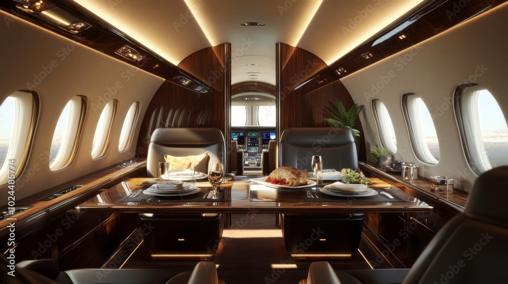A Luxurious Dining Table in a Private Jet Cabin