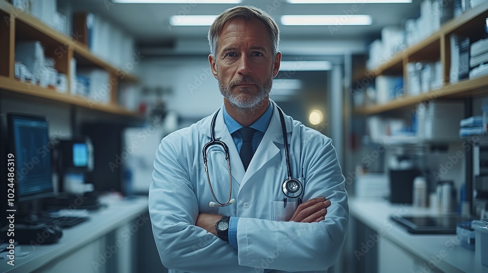 Fototapeta premium Doctor in Laboratory Setting with Confident Expression