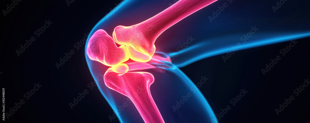 Microscopic view of articular cartilage in knee joint, showcasing vibrant colors and intricate details of anatomy. This highlights structure and function of knee Microscopic view of articular cartilage in knee joint, showcasing vibrant colors and intricate details of anatomy. This highlights structure and function of knee