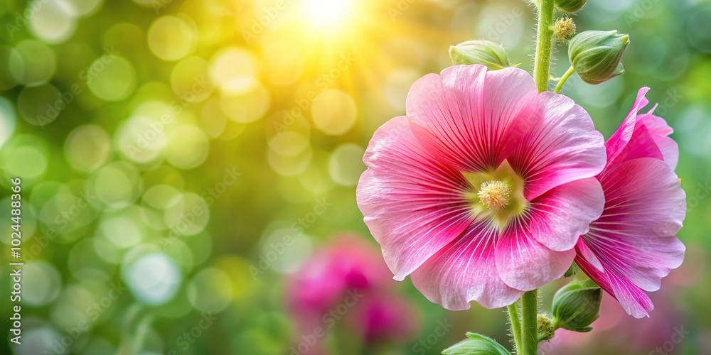 macro photo of a lovely tender hollyhock flower with beautiful bokeh background