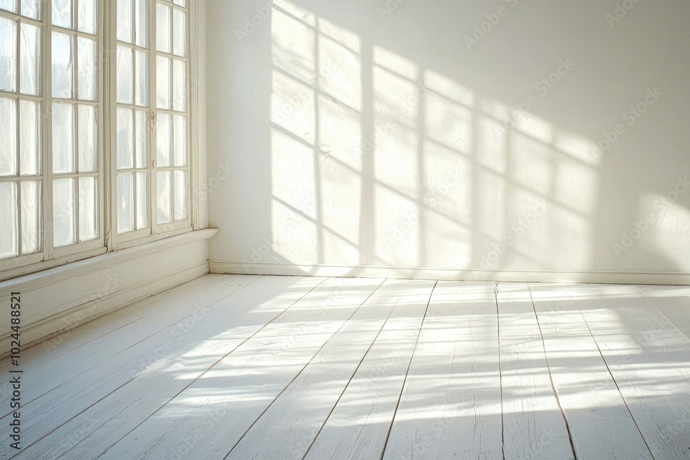 Sunlight Streaming Through a Window Onto a White Floor and Wall
