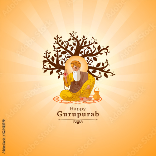 Vector illustration of Guru Nanak Gurpurab social media template