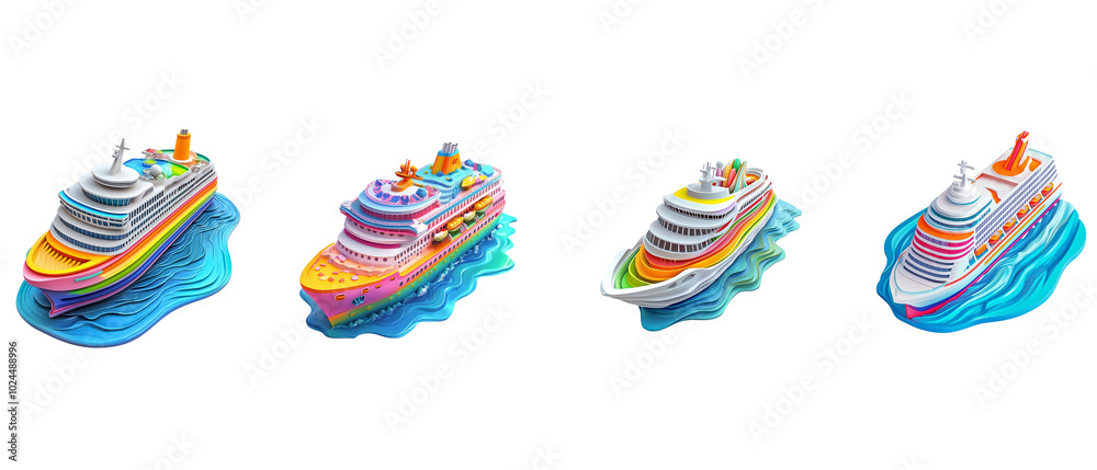 Obraz premium The colorfully named cruise ship is made of colored plasticine, with a white background