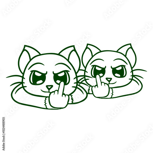 2 Cat insulting evil bad cheeky middle finger fuck you Friends two Team Isolated Vector Graphic Design Illustration