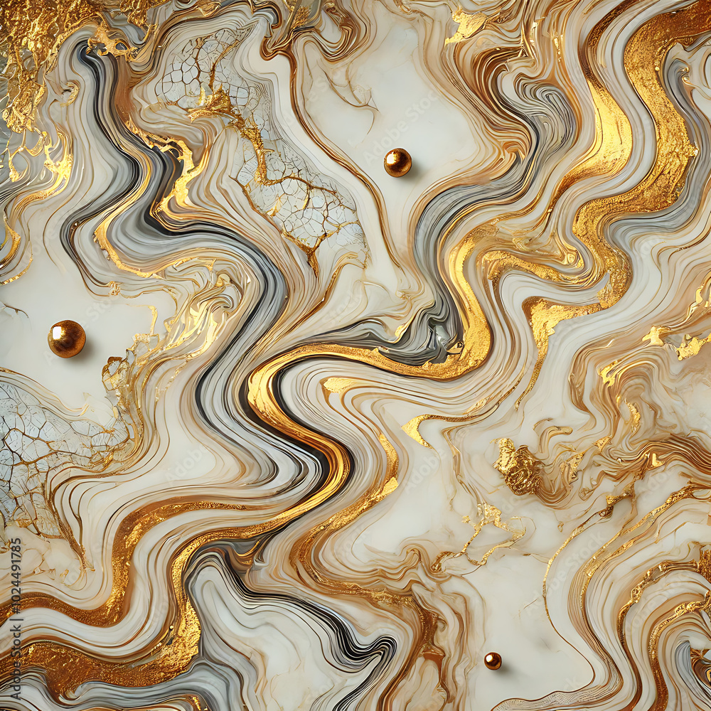 Golden Swirls on Dark Marble, Generative Ai