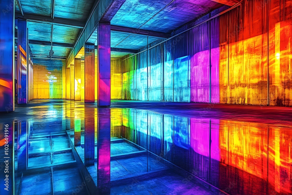 Colorful Reflections in an Empty Hallway. Colorful Reflections in an Empty Hallway.
