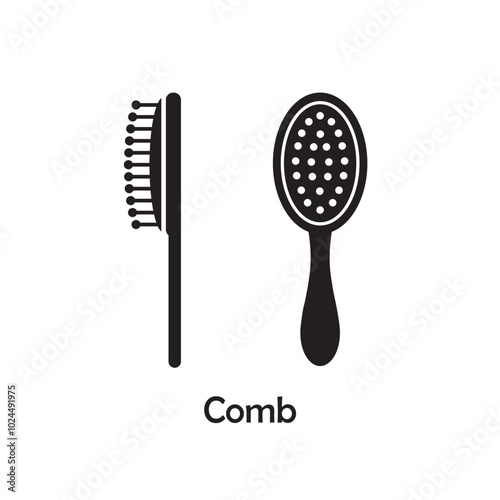 Simple comb icon vector isolated on white background in silhouette style. Bathroom accessories. Icon for web design, tag, label.