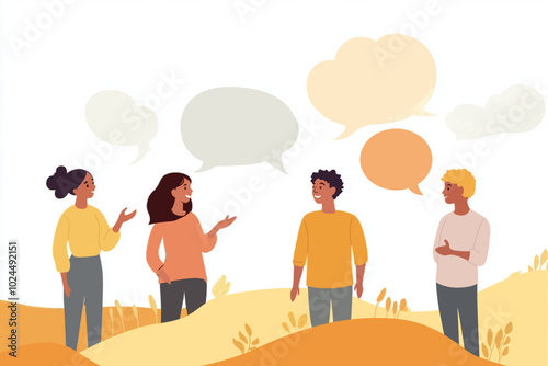 people talking with speech bubbles, communicating and interacting vector illustration clipart