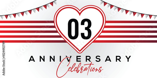 Happy 03rd anniversary card vector template with lovely heart shape.	 photo