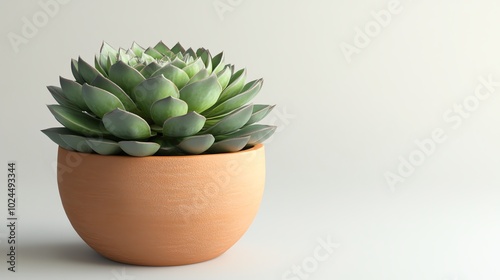 A succulent plant in a terracotta pot.