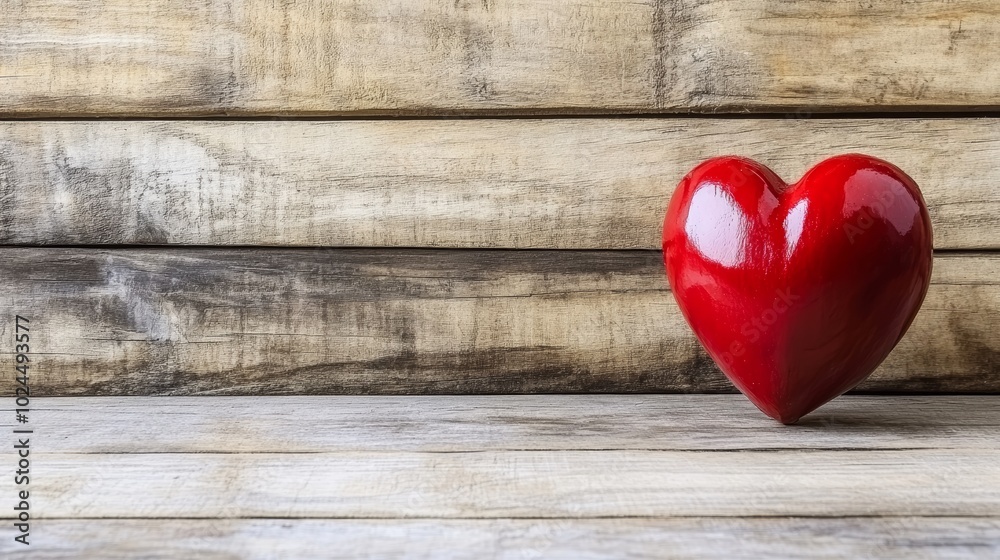Red heart on rustic wood, symbol of love and affection Red heart on rustic wood, symbol of love and affection
