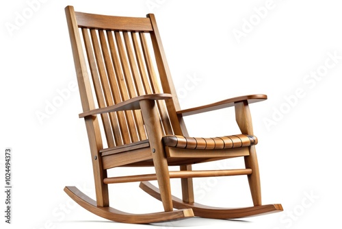 An empty outdoor rocking chair rests against a transparent background, embodying cozy home decor and inviting relaxation, perfect for serene moments in nature.