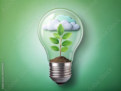 A paper cut seedling inside a light bulb symbolizes environmental conservation, creatively merging art and nature to encourage eco-friendly practices and inspire sustainable living.