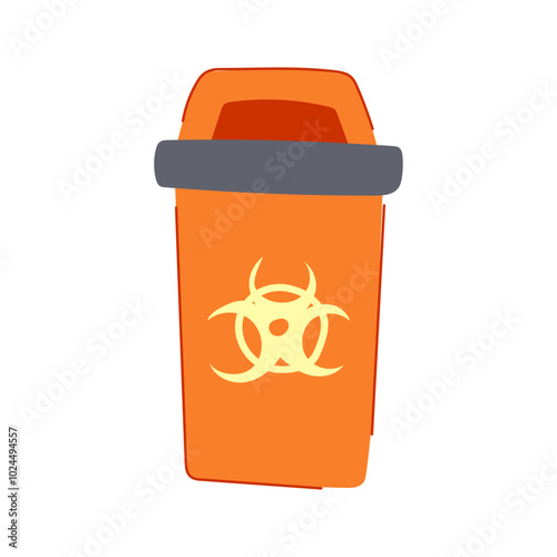 biohazard medical waste bin cartoon. sharps management, environment regulation, compliance segregation biohazard medical waste bin sign. isolated symbol vector illustration