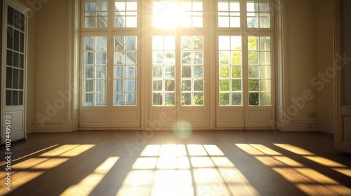 Sunlight Streaming Through a Large Window Onto a Wooden Floor