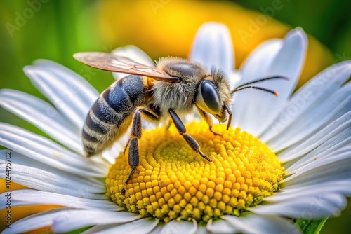 Macro shot of a mason bee on a Shasta daisy flower