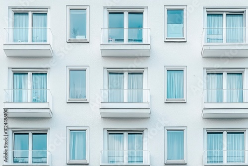 White Building Facade with Windows and Balconies photo