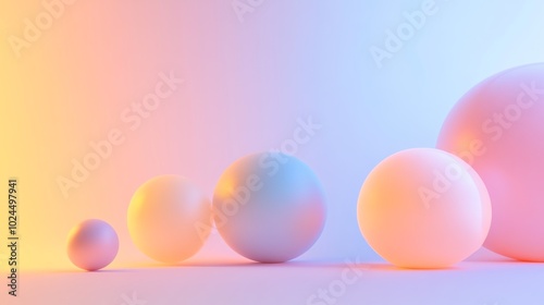 A row of pastel spheres against a soft, glowing gradient background.