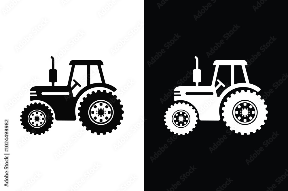 Farm Life in Black And White Tractor Silhouette Vector Icon. Farm Life in Black And White Tractor Silhouette Vector Icon.