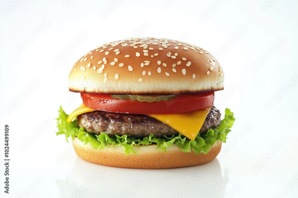 Classic hamburger on white background, front view Classic hamburger on white background, front view