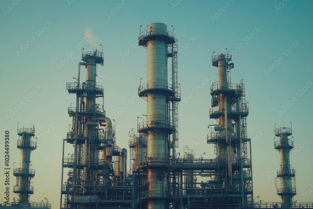 Industrial Refinery Towers with Piping and Catwalks Industrial Refinery Towers with Piping and Catwalks