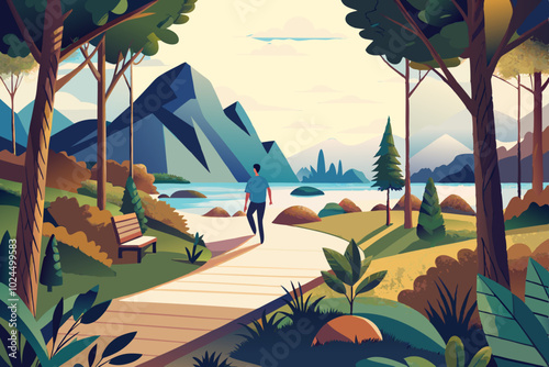 Tranquil nature walk in a scenic mountain landscape for outdoor relaxation