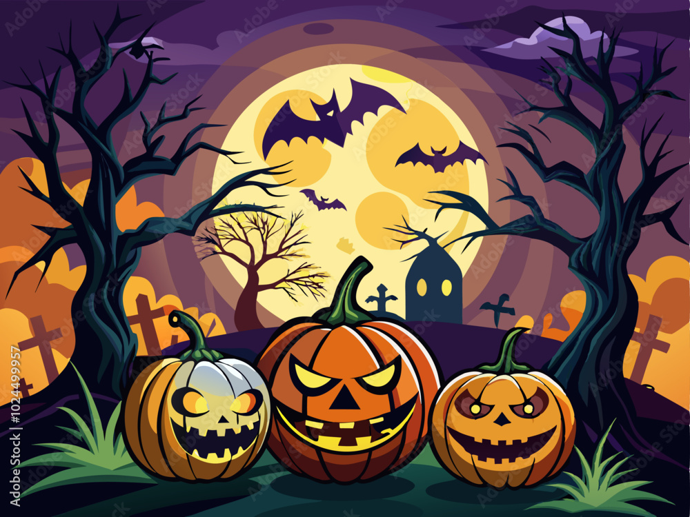 Halloween background with pumpkins, ghosts, bats and haunted house. Halloween background with pumpkins, ghosts, bats and haunted house.