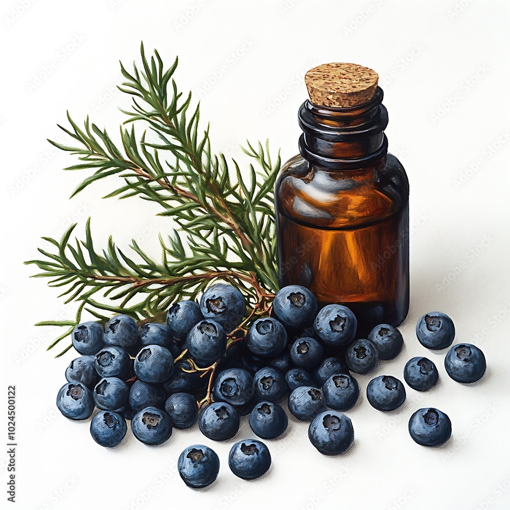 Juniper Berry Essential Oil and Fresh Berries. Juniper Berry Essential Oil and Fresh Berries.