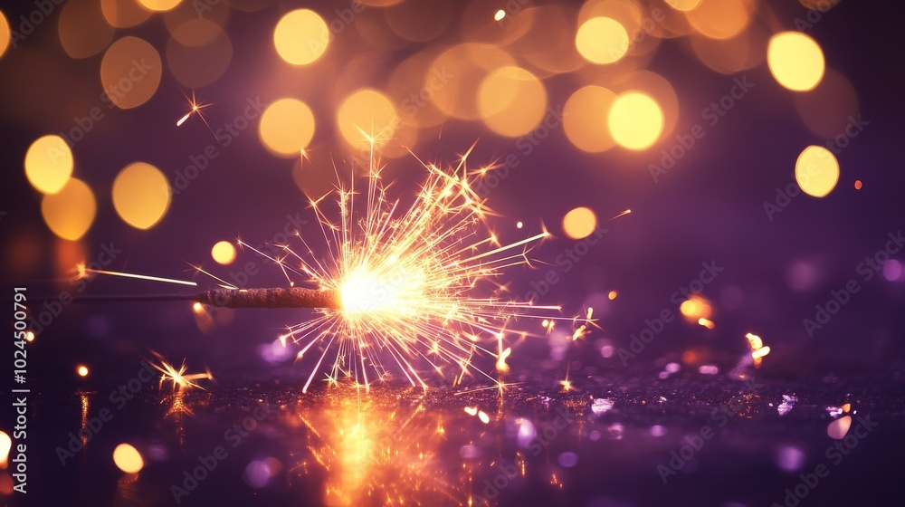 3D illustration of a sparkler firework on a dark purple background